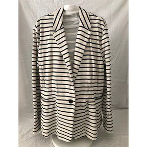 Ladies Knit Blazer, XL, Navy Blue/Cream stripe